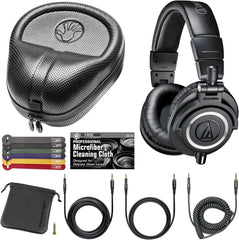 Audio-Technica ATH-M50x Professional Monitor Headphones (Black) + Slappa Full Sized HardBody PRO Headphone Case (SL-HP-07) + Bundle