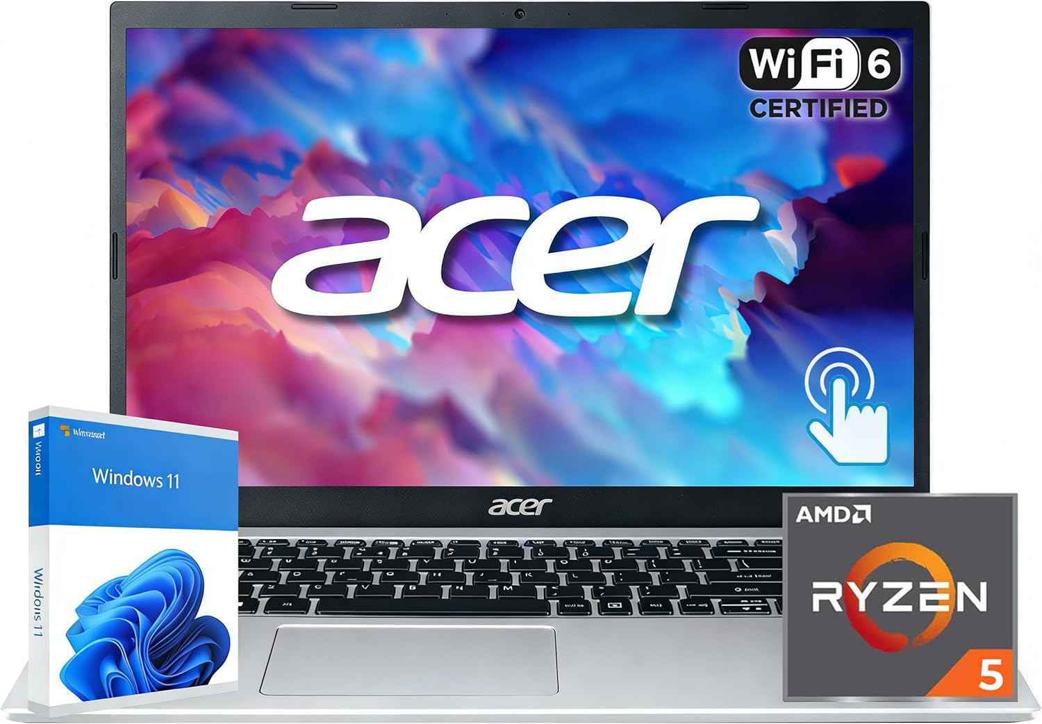 Aspire 3 2026 Touchscreen Laptop | AMD Ryzen 5 7520U CPU(beat Intel i7-1165G7) | 15.6" FHD Display | 16GB DDR5 RAM | 256GB SSD | Wi-Fi 6 | Windows 11 | Business, Study & Productivity