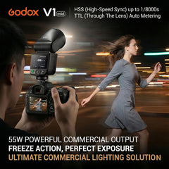 V1 MID F Flash for Fuji, 55W Round Head Speedlite Touchscreen, 650+ Full Power Pops, 1.7s Recycle, TTL/HSS 1/8000s V1MID Lightweight Travel Flash for Fujifilm X-T5 X100VI X-H2 X-S20 Fits AK-R1