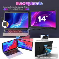 Laptop Screen Extender 0.27" Ultra-Thin, 14" Dual Portable Monitor FHD 1080P IPS, USB-C/HDMI Plug & Play Travel Screen for 13-17" Laptops, Compatible with Wins/Mac/Chrome/Switch/Android