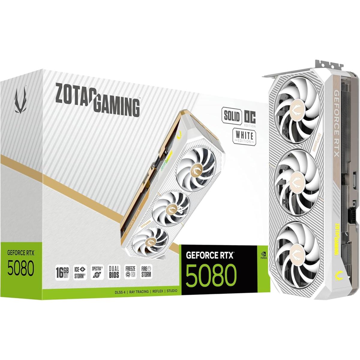 ZOTAC GAMING GeForce RTX 5080 SOLID OC White Edition 16GB GDDR7 - Graphics Card with graphics cards