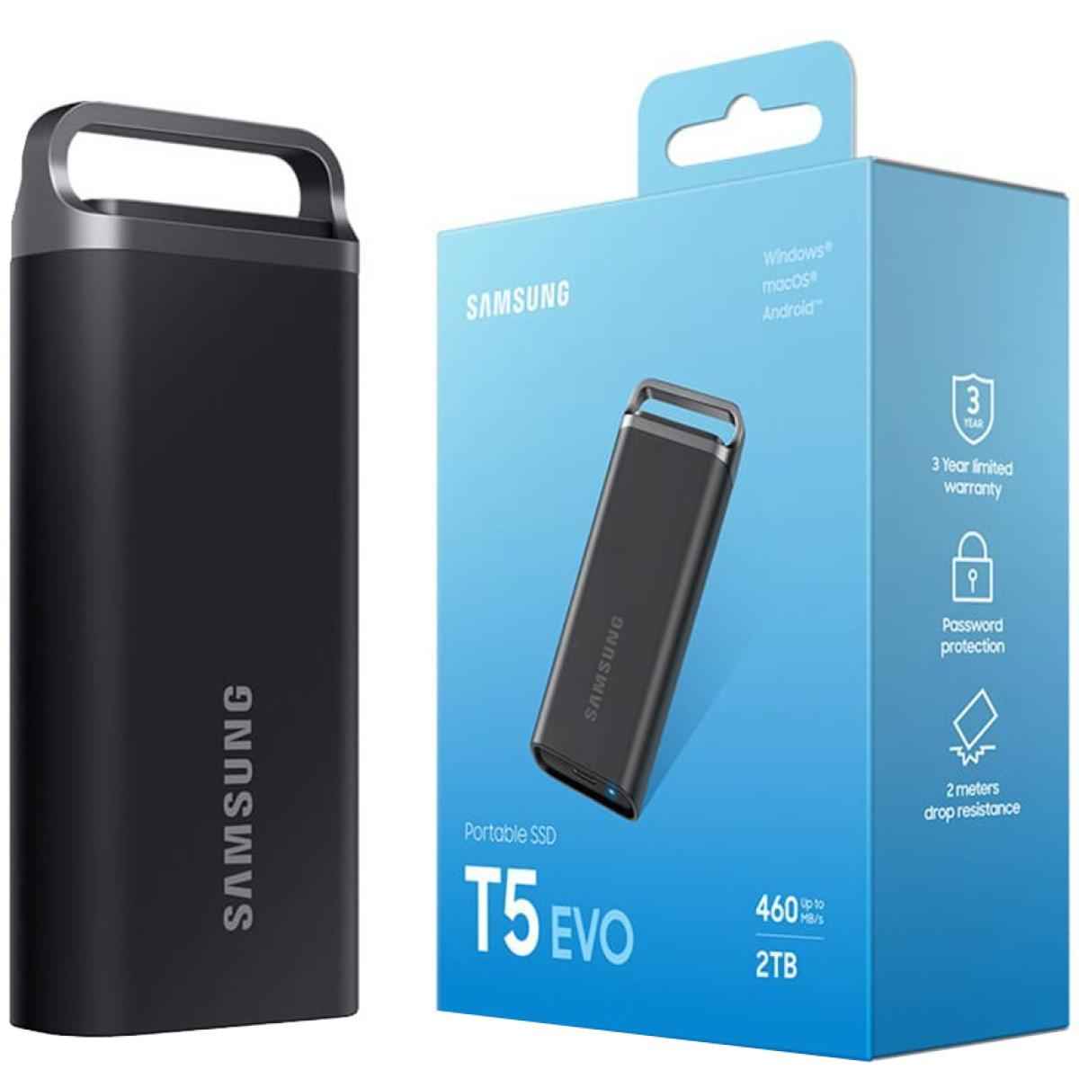 Samsung T5 Evo 2tb Portable External Ssd Usb 3.2 Gen 1 Seq. Read Speeds Up To 460mb/s For Gaming & Content Creation Black