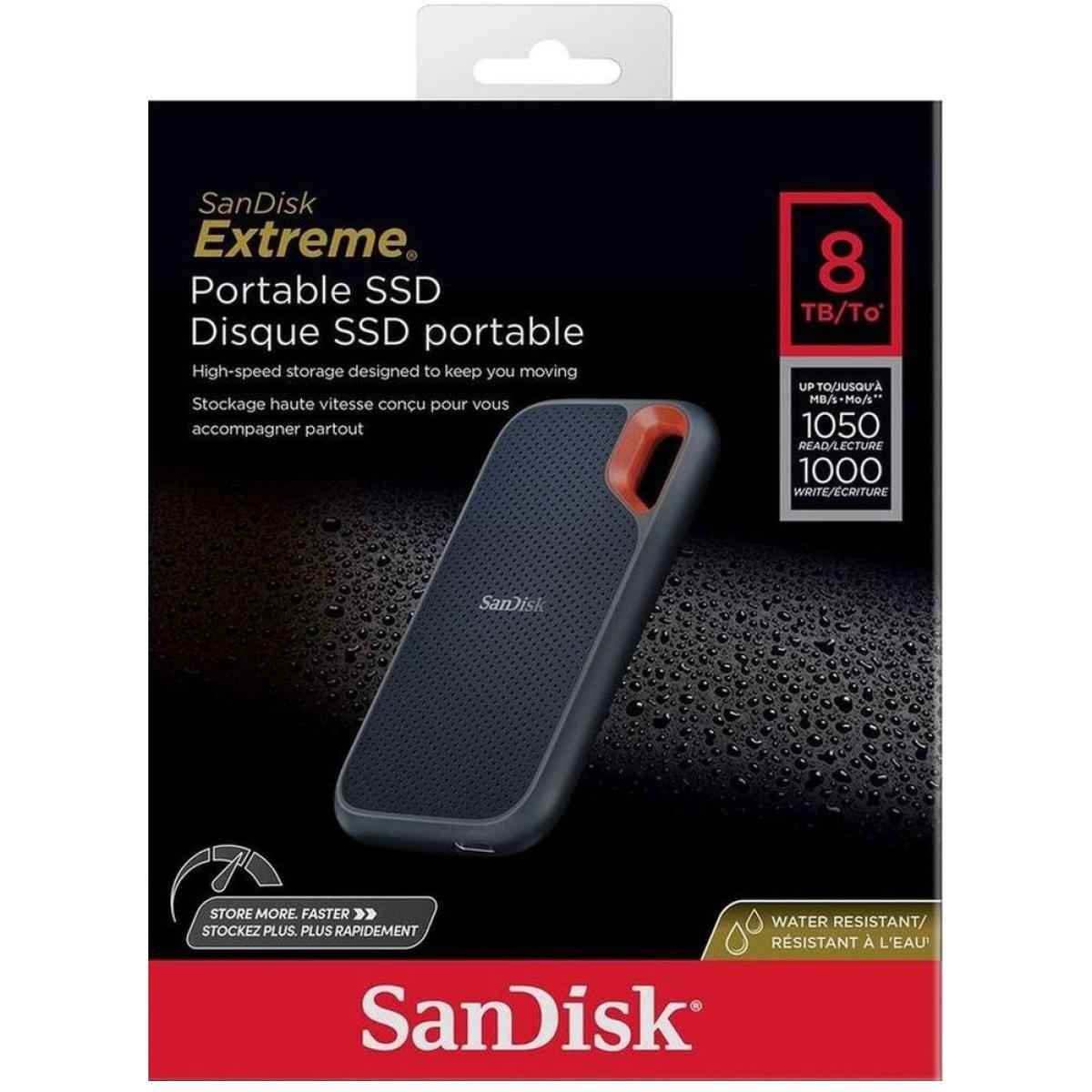 Sandisk 8tb Extreme Portable Ssd Up To 1050mb/s, Usb C, Usb 3.2 Gen 2, Ip65 Water And Dust Resistance, Updated Firmware External Solid State Drive