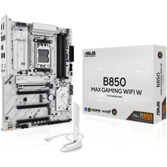 ASUS B850 MAX Gaming WIFI AM5 ATX Motherboard, AMD B850 Chipset, 4x DIMM DDR5 Slots, Up to 256GB Max Memory, 1x PCIe 5.0 x16, 3x M.2 Slots, Wi-Fi 6E & BT 5.3, White