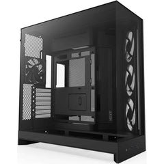NZXT H9 Flow (2025) Panoramic Perforated Dual-Chamber Mid-Tower Tempered Glass New Design Gaming Case w/ 3X F140Q Fans + 1XF120Q & Back-Connect Ready - Black | CM-H92FB-01 |