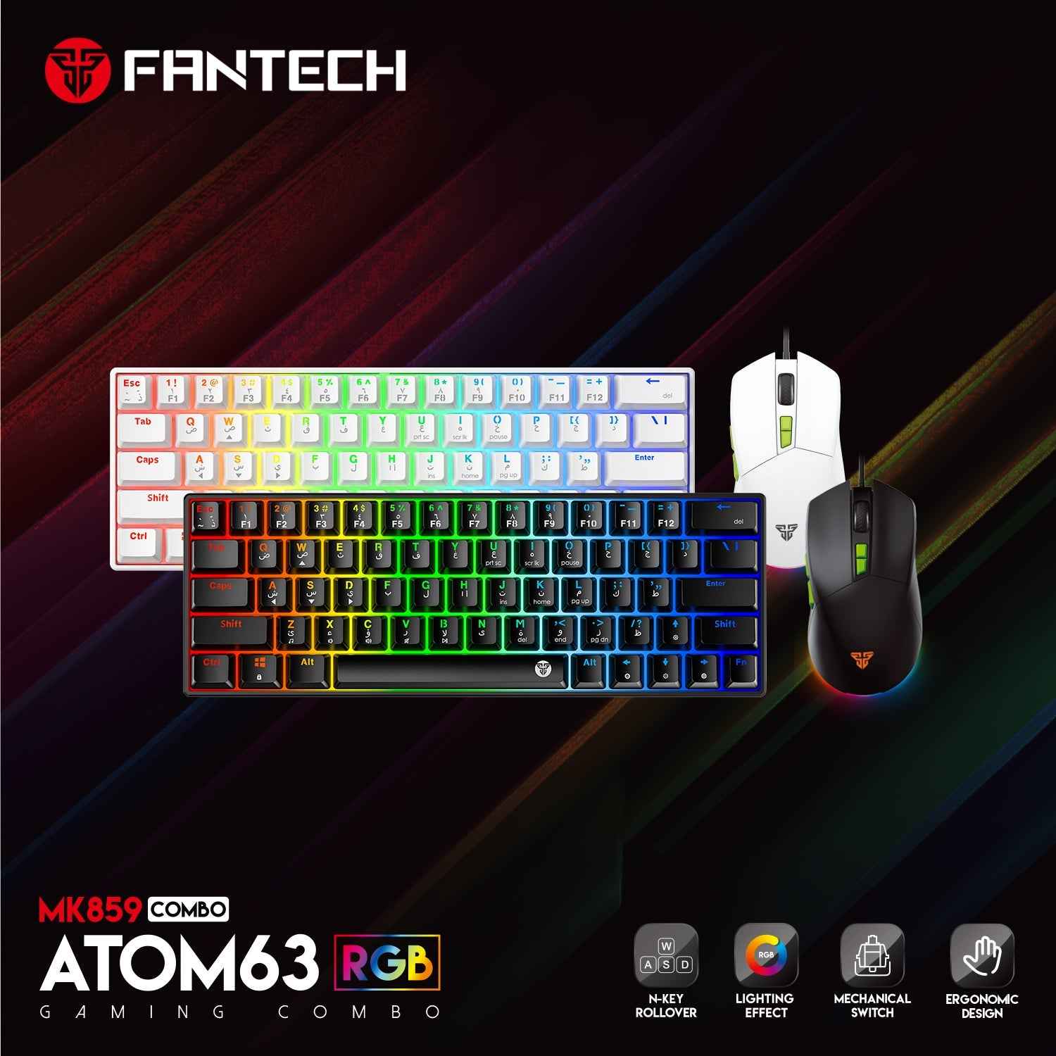 Fantech Atom63 MK859c Mechanical Gaming Keyboard & Mouse Arabic/English