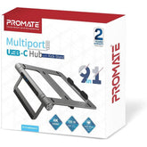 Promate Aluminum Laptop Stand 9 In 1 Usb C Hub Detachable 100w Usb C Power Delivery 4k Hdmi Port 1gbps Ethernet Port 2xusb 3.0 Ports & Microsd Slot - CompuMe