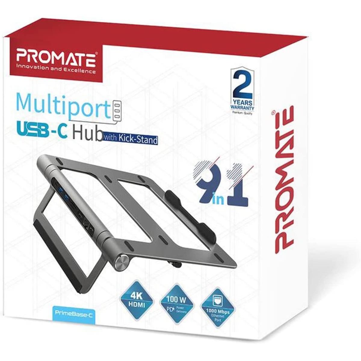 Promate Aluminum Laptop Stand 9 In 1 Usb C Hub Detachable 100w Usb C Power Delivery 4k Hdmi Port 1gbps Ethernet Port 2xusb 3.0 Ports & Microsd Slot - CompuMe Promate Aluminum Laptop Stand 9 In 1 Usb C Hub Detachable 100w Usb C Power Delivery 4k Hdmi Port 1gbps Ethernet Port 2xusb 3.0 Ports & Microsd Slot - CompuMe