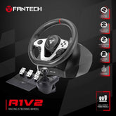 Fantech R1V2 Racing Steering Wheel Dual - Motor Vibration 270° / 900° Rotation 15 Buttons + D - Pad 6 Gears + Reverse 3 Pedals (Clutch