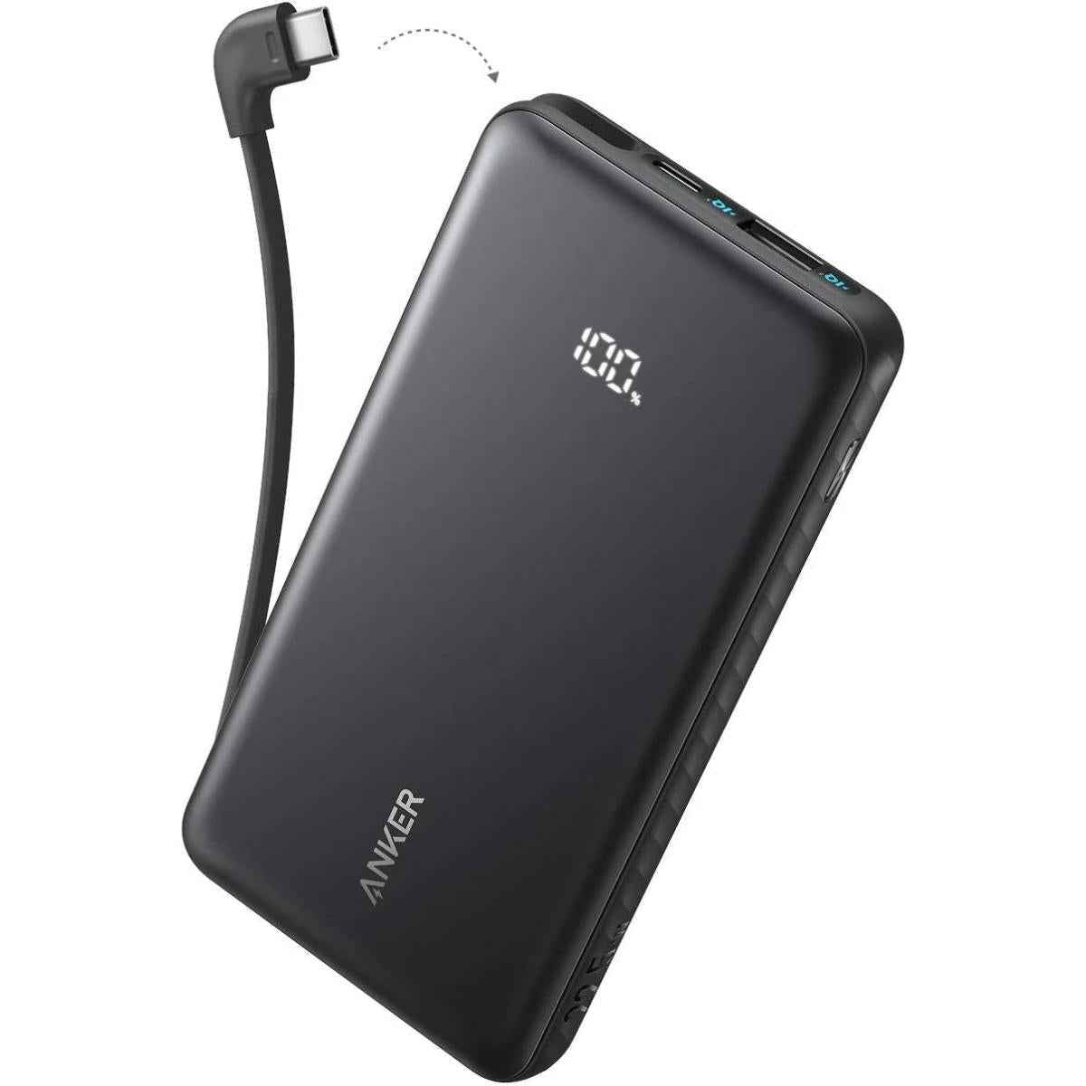 Anker Zolo Powerbank 10000mah 22.5w Fast Charging Power Bank With Built In Usb C Cable Black