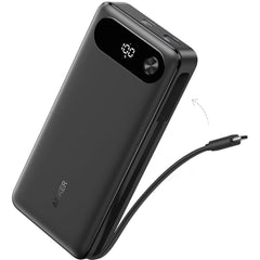 Anker Power Bank, 20,000mah Travel Essential Portable Charger With Built In Usb C Cable, 3 Port 87w Max Fast Charging Battery Pack, For Macbook, Iphone 16/15 Series, Samsung, Switch, And More Black