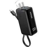Anker Power Bank USB C Charger Block, 3-in-1 5,000mAh Portable Charger with Built-in USB-C Cable and Foldable AC Plug, 30W Max Compa Battery Pack, for iPhone 15 Series, Galaxy, MacBook, and More - Black