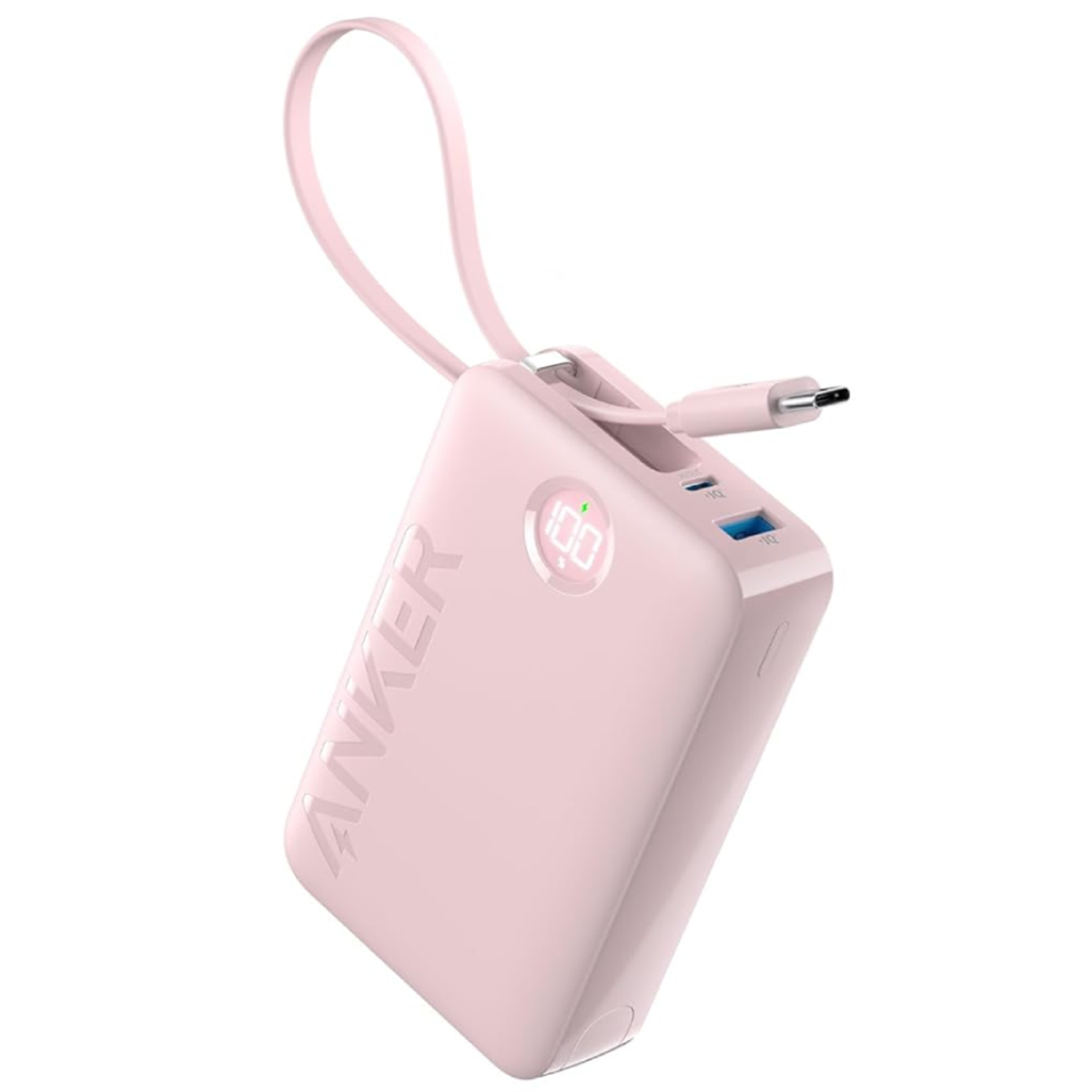 Anker Power Bank Battery Pack, 20,000mah 22.5w High Speed Charging Portable Charger With Built In Usb C Cable, 1 Usb C, 1 Usb A, For Iphone 15/15 Plus/15 Pro/15 Pro Max, Macbook, Galaxy Pink