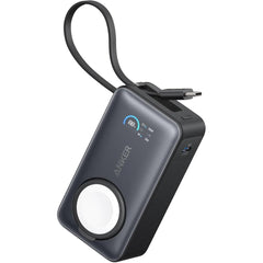 Anker MagGo Power Bank for Apple Watch, Officially Certified 10,000mAh Compa Battery Pack with Built-in USB-C Cable, 35W Max, for iPhone 15 Series, Samsung, iPad, AirPods, and More - Black