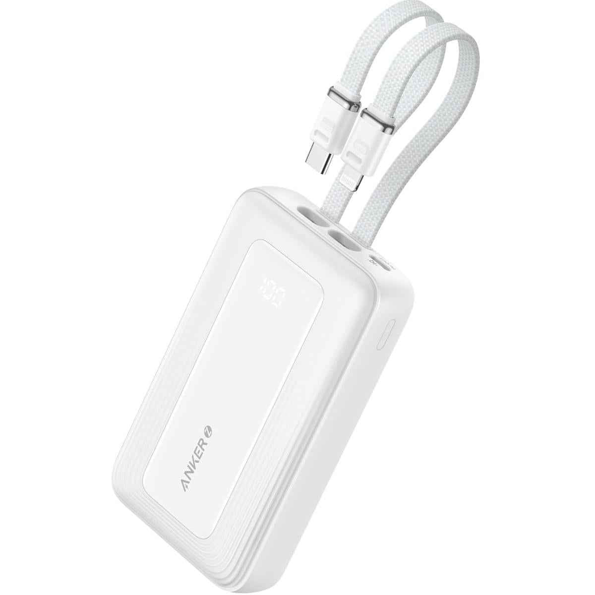 Anker Zolo Power Bank, 10,000mah 30w Max Fast Portable Charger With Built In Usb C And Mfi Certified Lightning Cables, Usb C&a, Battery Pack For Iphone 16/15 Series, Macbook, Galaxy White