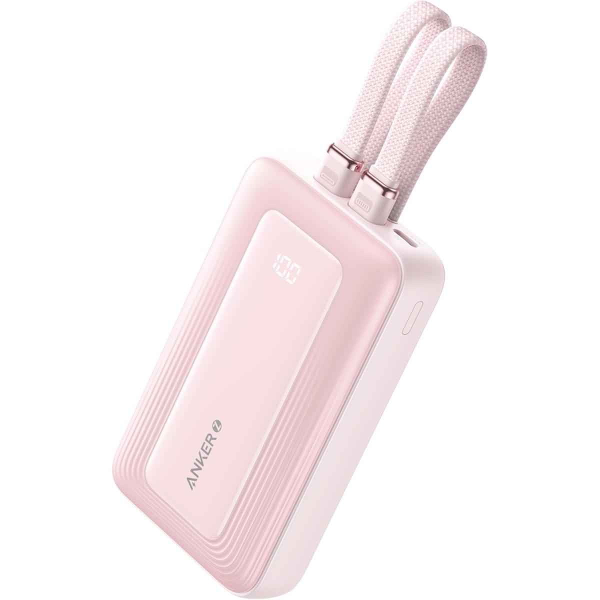 Anker Zolo Power Bank, 10,000mah 30w Max Fast Portable Charger With Built In Usb C And Mfi Certified Lightning Cables, Usb C&a, Battery Pack For Iphone 16/15 Series, Macbook, Galaxy Pink