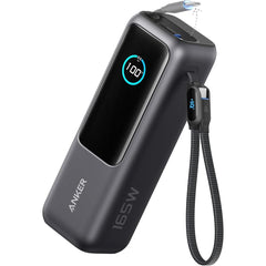 Anker Zolo Power Bank 165W, 25,000mAh Portable Charger with Triple 100W USB-C Ports for Multi-Device Charging, Built-in and Retractable Cables, for iPhone 16/15 Series, MacBook, Samsung, and Laptop's - Black