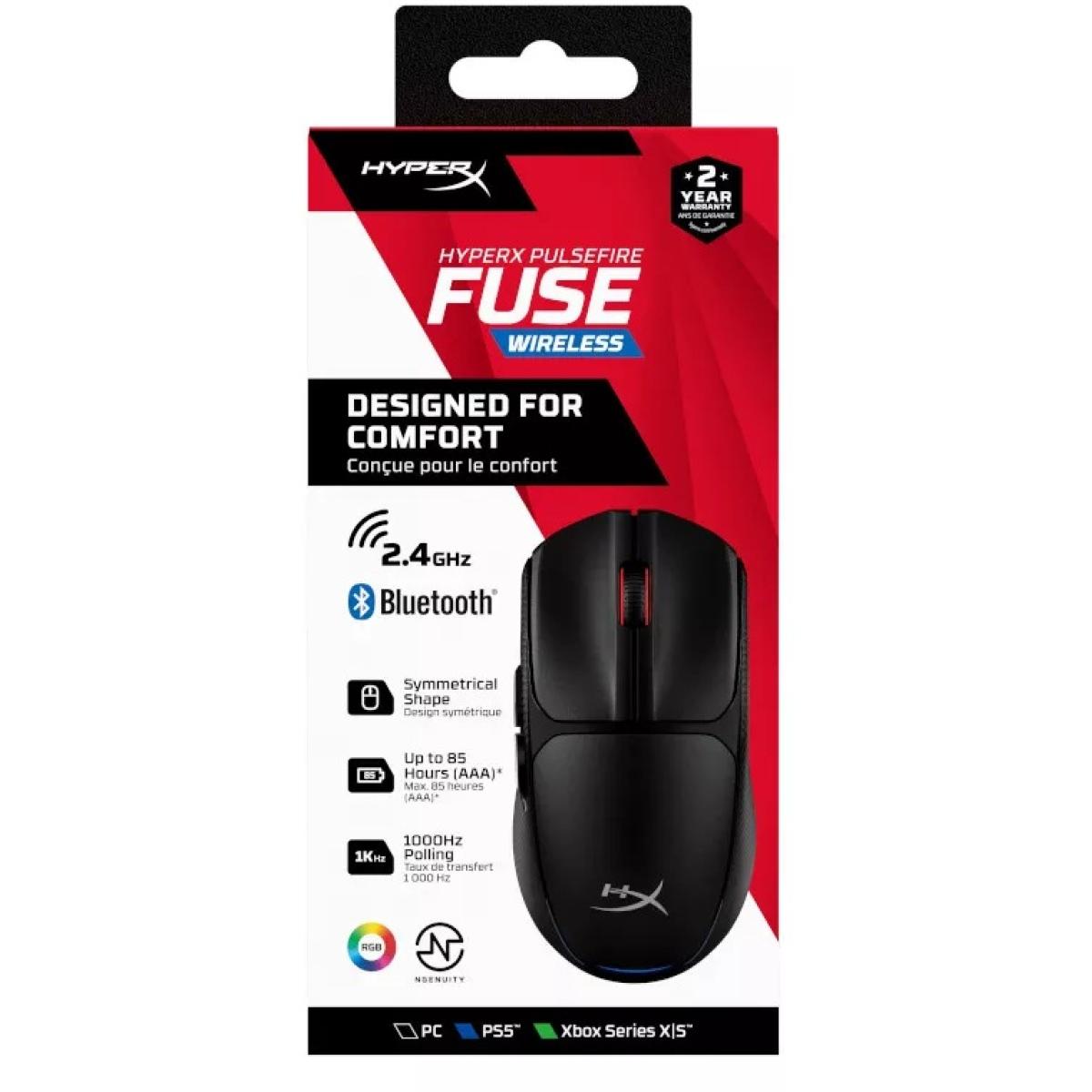 HyperX Pulsefire Fuse Wireless (2.4GHz / Bluetooth) Lightweight (75g) RGB Gaming Mouse,12K DPI, Up to 85 Hours AA Battery - For PC/PS5/Xbox Series X | A1KY6AA | - CompuMe HyperX Pulsefire Fuse Wireless (2.4GHz / Bluetooth) Lightweight (75g) RGB Gaming Mouse,12K DPI, Up to 85 Hours AA Battery - For PC/PS5/Xbox Series X | A1KY6AA | - CompuMe