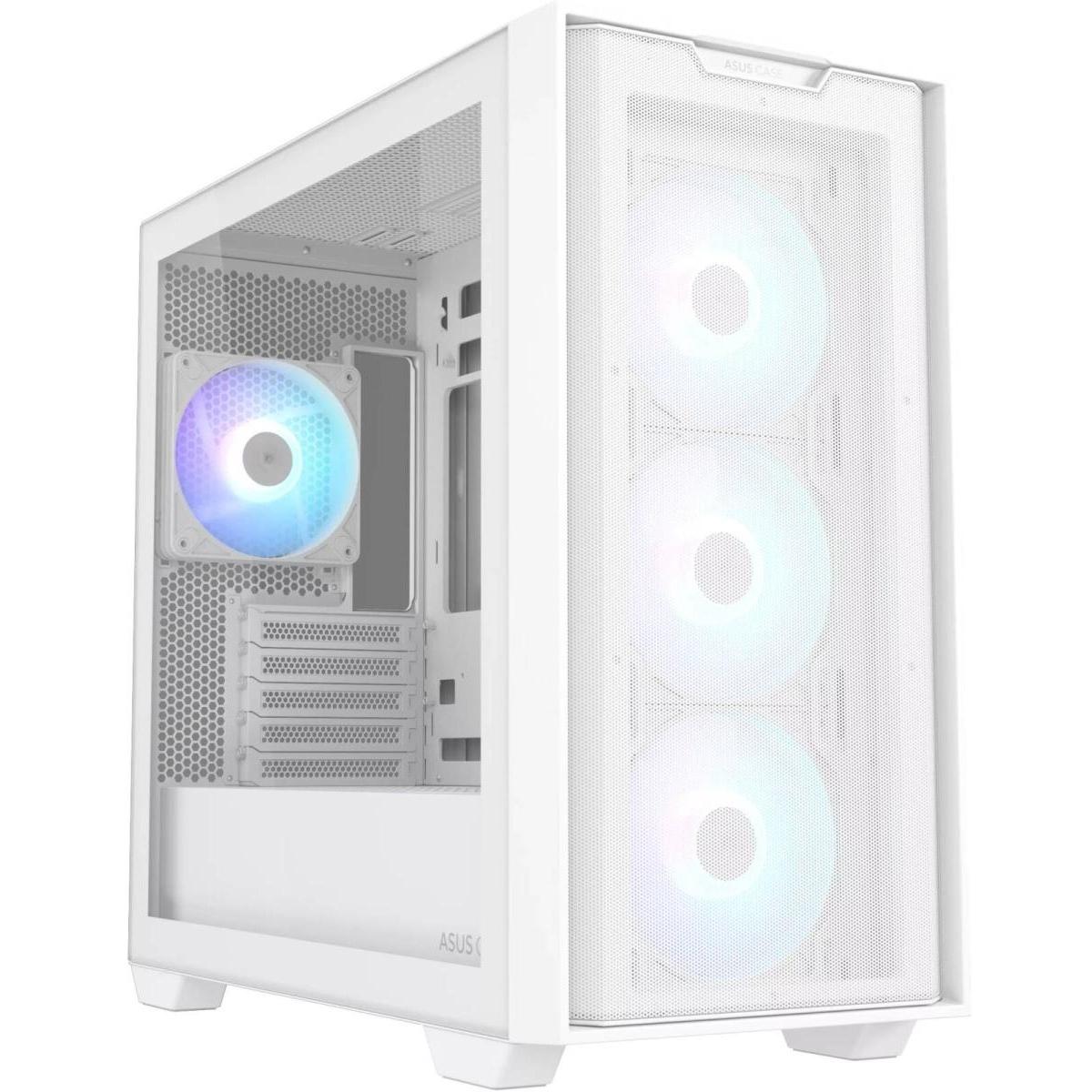 ASUS A21 PLUS (White) Micro - ATX ARGB Mid Tower Tempered Glass Gaming Case, Front Performance Mesh Panel with 4 X120MM ARGB Fan