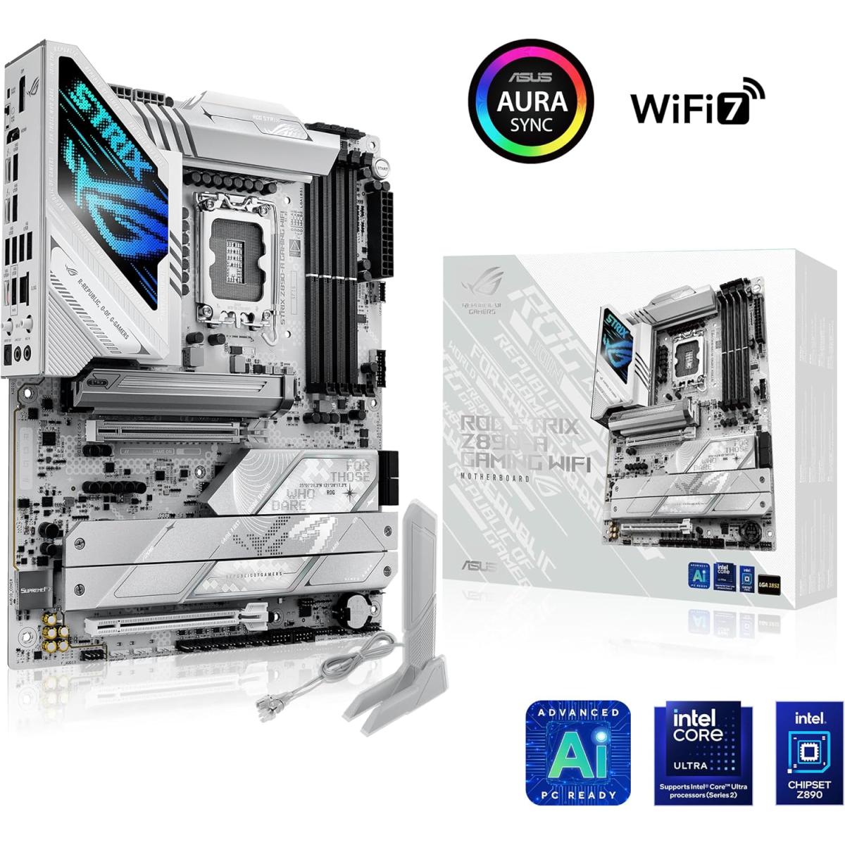 Asus Rog Strix Z890 A Gaming Wi Fi Lga 1851 Atx Motherboard, Intel Z890 Chipset, 4x Ddr5 Dimm Slots, Up To 192gb Max Memory, Wi Fi 7 & Bt 5.4, Pcie 5.0 X16 Slot, 5x M.2 Slots, White - CompuMe