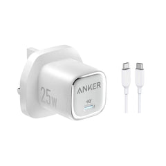 Anker 25W USB C Charger Block, Compa and Foldable, Supports PPS Fast Charging for Galaxy S24/Z Fold/Z Flip/Tab, iPhone 17/16 Series, iPad with Cable - White