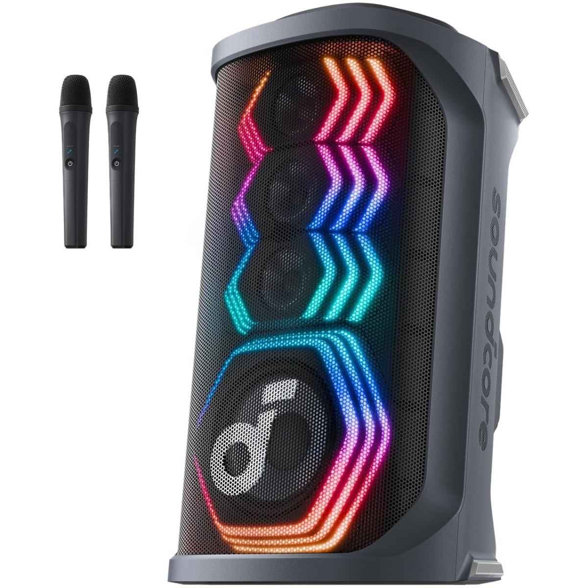 Anker Soundcore Rave 3s Ai Party Speaker With 2 Wireless Microphones, 200w Sound, Ai Vocal Removal, Reverb, Light Show, 12h Playtime, Portable Bluetooth Pa System For Home, Party, Or Backyard Black