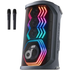 Anker Soundcore Rave 3s Ai Party Speaker With 2 Wireless Microphones, 200w Sound, Ai Vocal Removal, Reverb, Light Show, 12h Playtime, Portable Bluetooth Pa System For Home, Party, Or Backyard Black