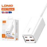 Ldnio A4610C 65w High Power Support 4 Port USB Uk Us EU Plug Type C QC3.0 Fast Charger Adapter Universal Charger for Laptop White