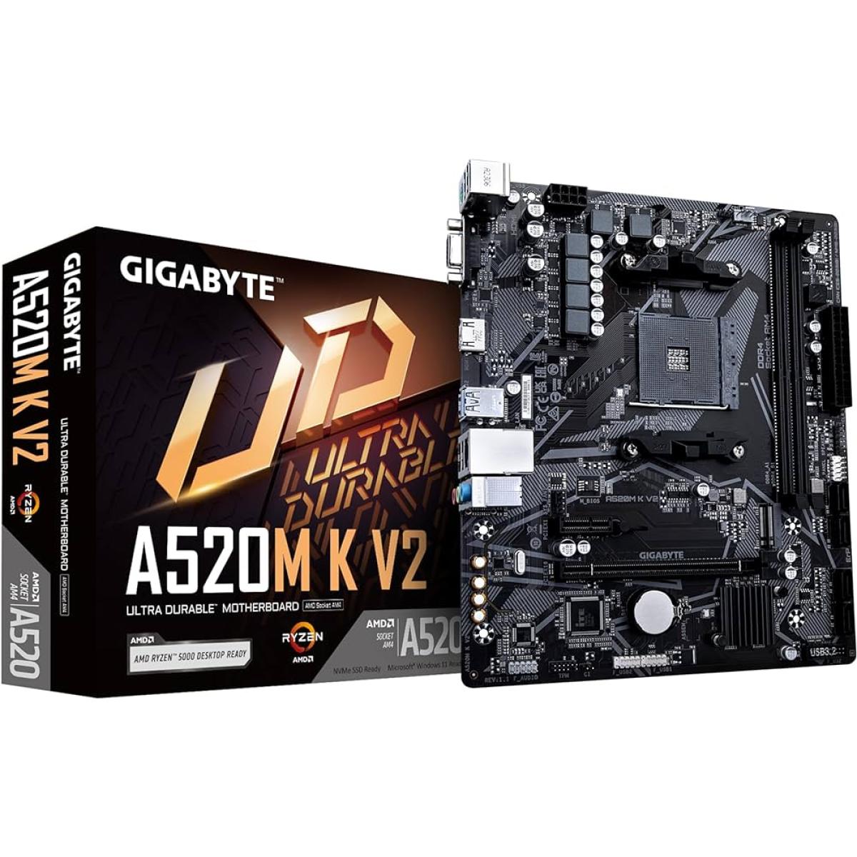 GIGABYTE A520M K V2 AMD AM4 RYZEN 5000, 4000, 3000 Series -DDR4-PCIe 3.0-1xM.2 - mATX Motherboard - A520M K V2 -