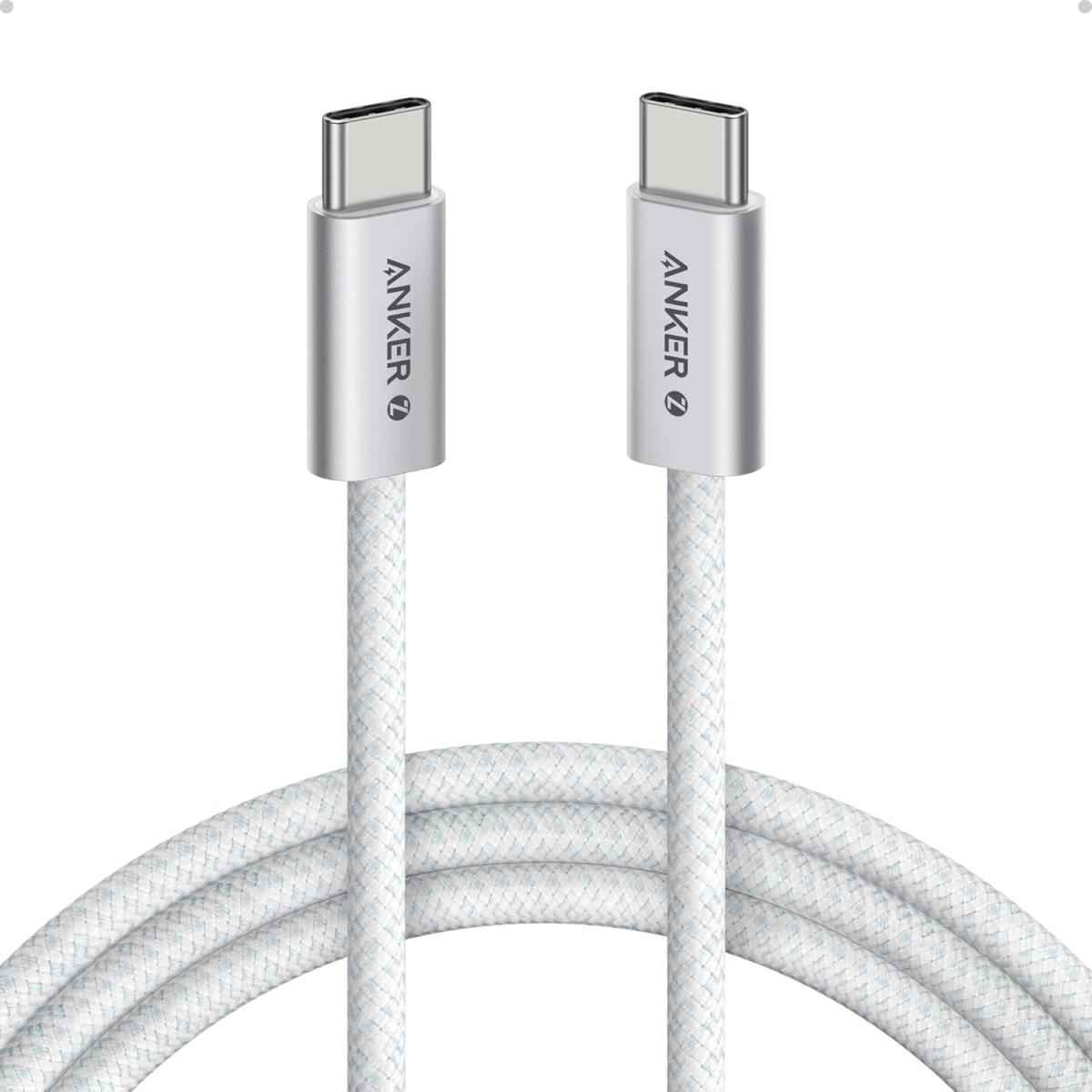 Anker Zolo 240w Usb Type C To Usb Type C Cable, Braided And Dirt Free Type C Fast Charging 1.5m Cable White