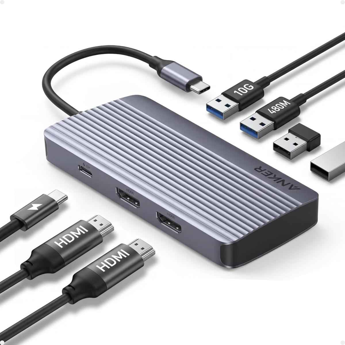 Anker 7 In 1 Usb C Hub, Dual Monitor Usb C Docking Station, Dual Hdmi Display, 85w Max Output, 10gbps Data Transfers For Dell Xps, Thinkpad T14 Gen2 And More