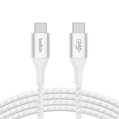 Belkin Boost Charge USB-C to USB-C Braided Cable, 240Watts PD, 48V/5A, 2Mm, White - CAB015bt2MWH