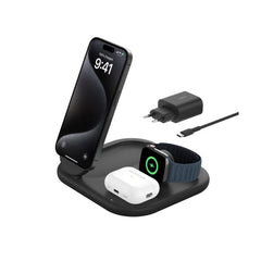 Belkin Boost Charge 3-in-1 Magnetic Charging Stand, Qi2 Fast Wireless Charging,15Watts - WIZ029vfBK