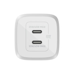 Belkin Boost Charge Pro Dual, USB-C PD GaN Fast Charger, 45Watts, White - WCH011vfWH