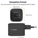 Belkin Boost Charge Pro Dual, USB-C PD GaN Fast Charger, 65Watts, Black - WCH013vfBK