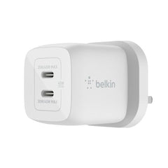 Belkin Wall Charger with Interchangeable Plug, 70Watts, 2Ports, White - WCH018hqWH