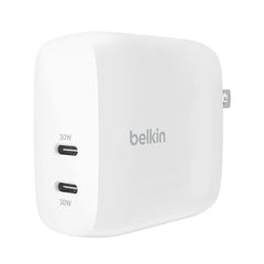 Belkin Wall Charger Boost Charge Dual, 30Watts, USB-C PD, 60Watts, White - WCB010vfWH
