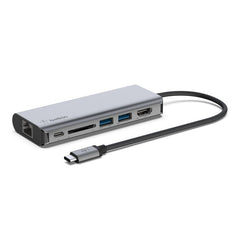 Belkin USB-C Multiport Adapter 6-in-1, 2 x USB A 3.0 (5Gpbs), 1 x HDMI 4k, GbE, 1 x USB, Grey - AVC008btSGY