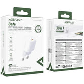 ACEFAST A118 PD 30W USB-C Fast Charger Mini GaN Power Adapter Charging Block - EU Plug - White