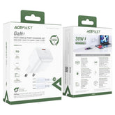 ACEFAST A77 Mini PD 30W GaN Wall Charger Type-C Port Phone Fast Charging Adapter, EU Plug + USB -C Cable - White