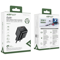 ACEFAST A77 Mini PD 30W GaN Wall Charger Type-C Port Phone Fast Charging Adapter, EU Plug - Black