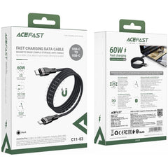 ACEFAST C11-03 1.2m USB-C to USB-C 60W Fast Charging Cable Magnetic Braided Data Cord - Black