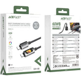 ACEFAST C21-03 1.2m USB C to USB C Cable 60W Charging Data Transfer Braided Cord with Colorful Light - Black