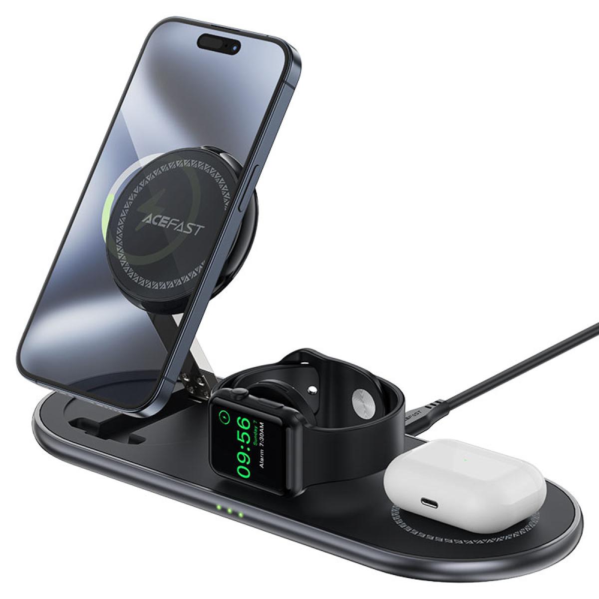 Acefast E19 Qi2 3 In 1 Desktop Wireless Charging Holder Magnetic Wireless Charger For Phone, Tws Headset, Smart Watch. Compatible With All Iphone Mobile Black Acefast E19 Qi2 3 In 1 Desktop Wireless Charging Holder Magnetic Wireless Charger For Phone, Tws Headset, Smart Watch. Compatible With All Iphone Mobile Black