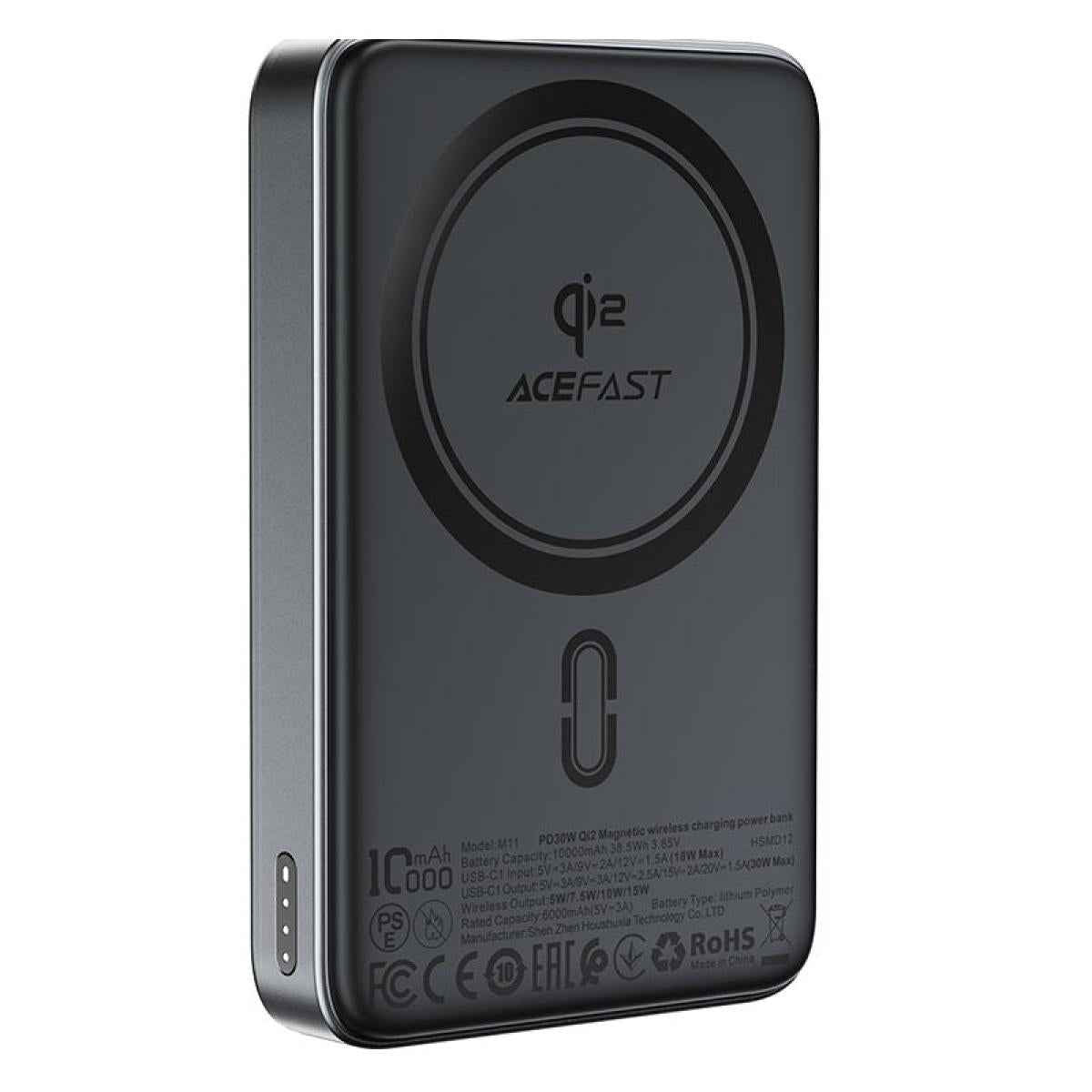 Acefast M11 10000mah Qi2 15w Magnetic Wireless Charging Power Bank Fast Charging For Iphone 16/15 Usb C Pd30w Extra Battery Travel Black