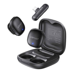 Acefast R1 Wireless Lavalier Dual Microphone For Iphone Android Usb C 360° Omnidireional Deep Ai Noise Cancellation Black