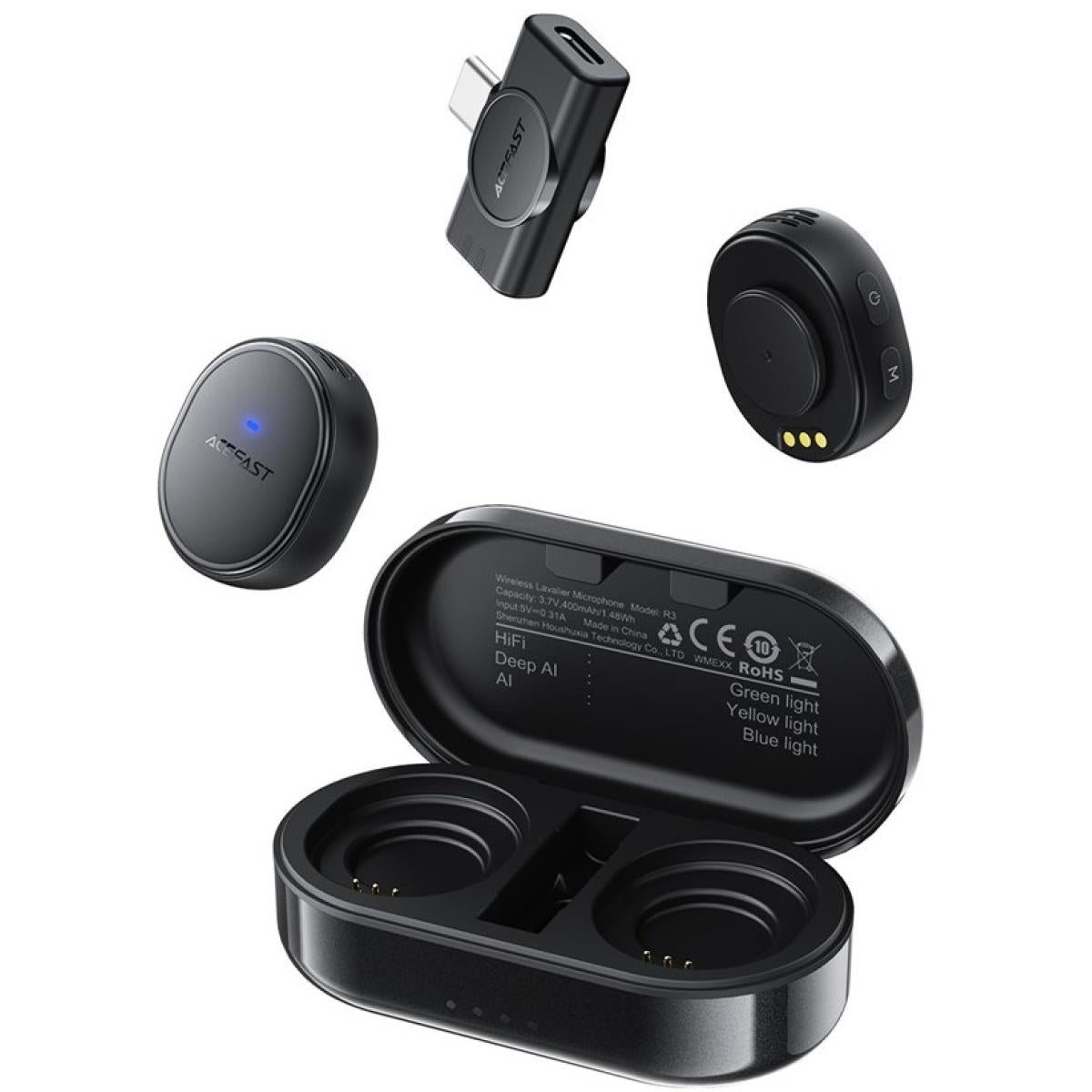 ACEFAST R3 Wireless Lavalier Microphone Omnidirectional Low Latency Noise Reduction Mic - Back