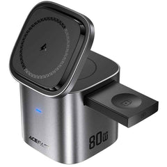 Acefast Z9 80w 6 In 1 Gan Desktop Charging Station Multi Funion Fast Charger Adapter Built In Usb C Cable, Eu Plug