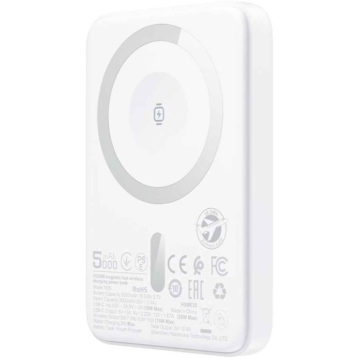 Acefast M25 5000mah 20w Magnetic Wireless Charging Power Bank Fast Charging For Iphone 16/15 Usb C Pd20w Extra Battery Travel White