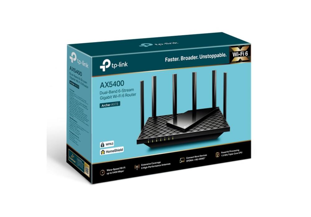 TP-Link Archer AX73 AX5400 WiFi 6 Dual Band Gigabit Wireless Internet Router High-Speed AX Router For Streaming Long Range Coverage TP-Link Archer AX73 AX5400 WiFi 6 Dual Band Gigabit Wireless Internet Router High-Speed AX Router For Streaming Long Range Coverage